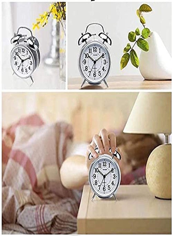 OANGO Vintage Twin Bell Table top Alarm Clock with Night LED Light Display Alarm Clock for Bedroom Heavy Sleepers Kids and Students (Silver) - Image 4